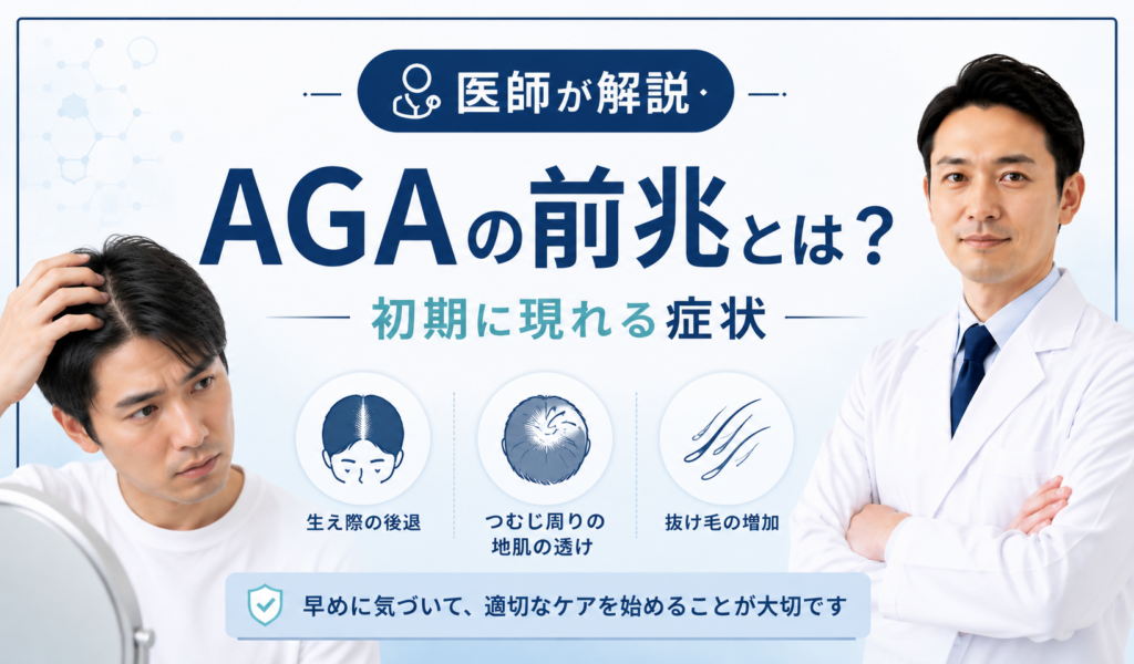 AGAの前兆である生え際の後退や抜け毛の増加のイメージ
