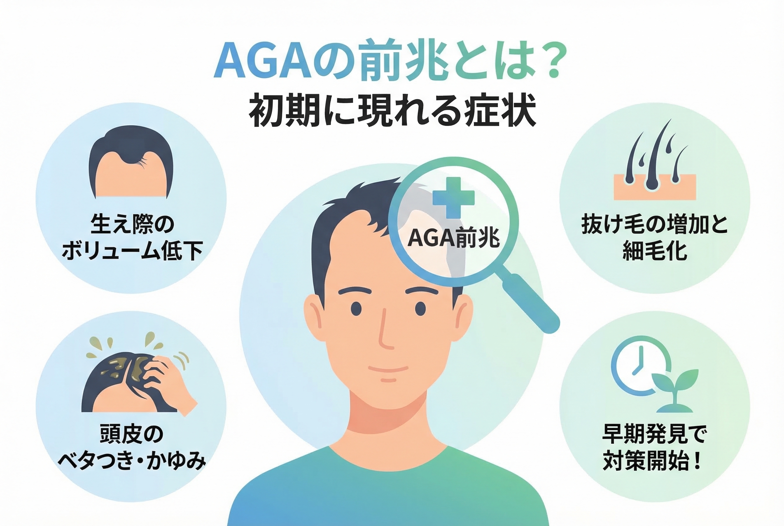 AGAの前兆である生え際の後退や抜け毛の増加のイメージ