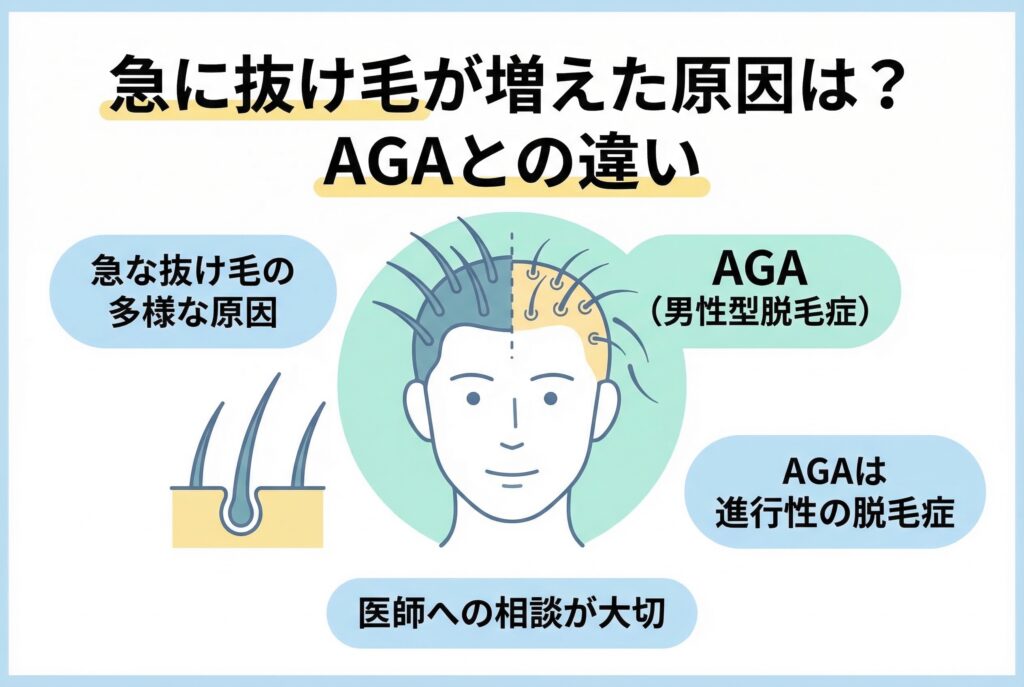急に抜け毛が増えた原因とAGAの違い